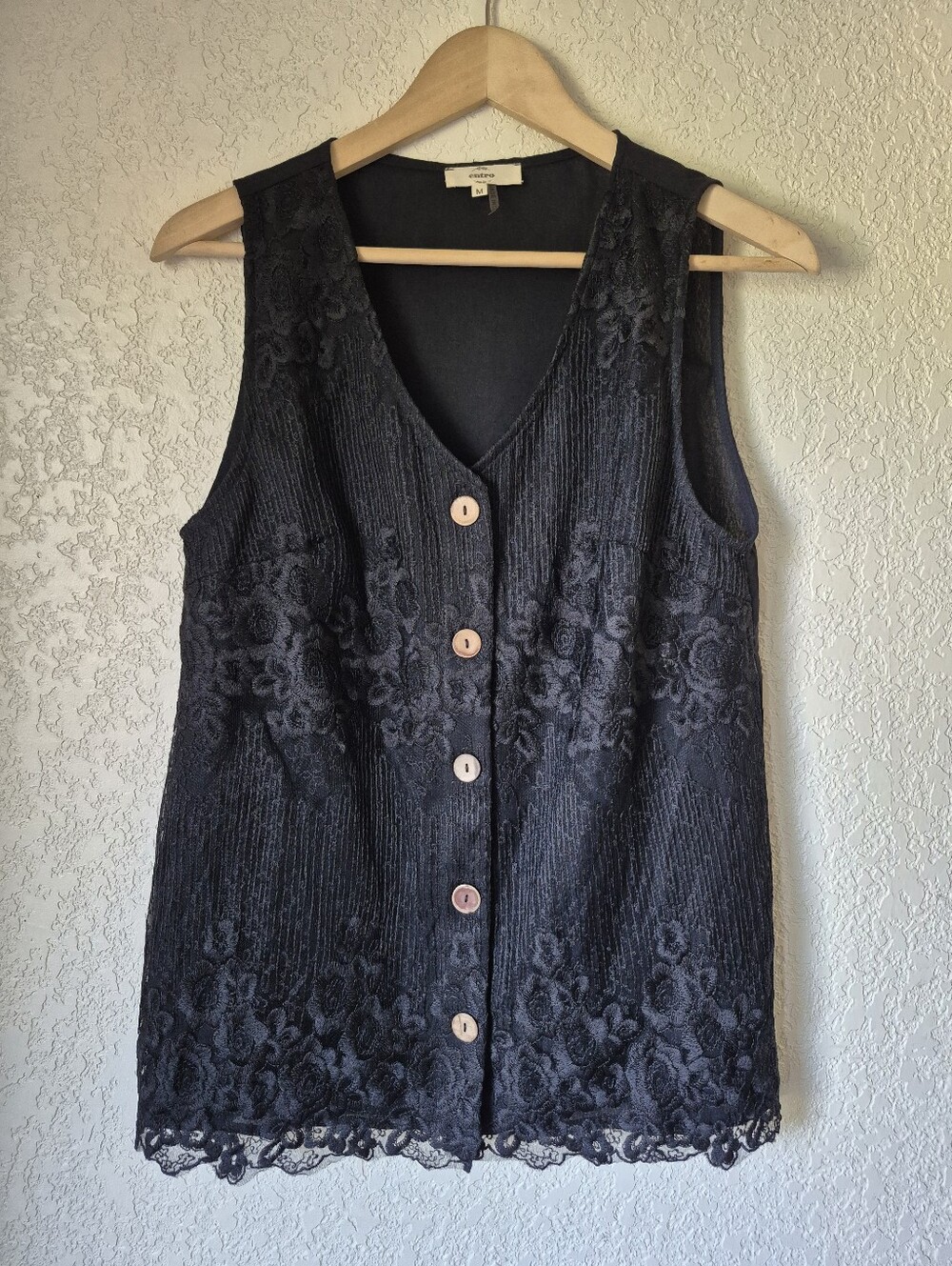 Entro Black Lace Sleeveless Button Down Blouse Womens Size M